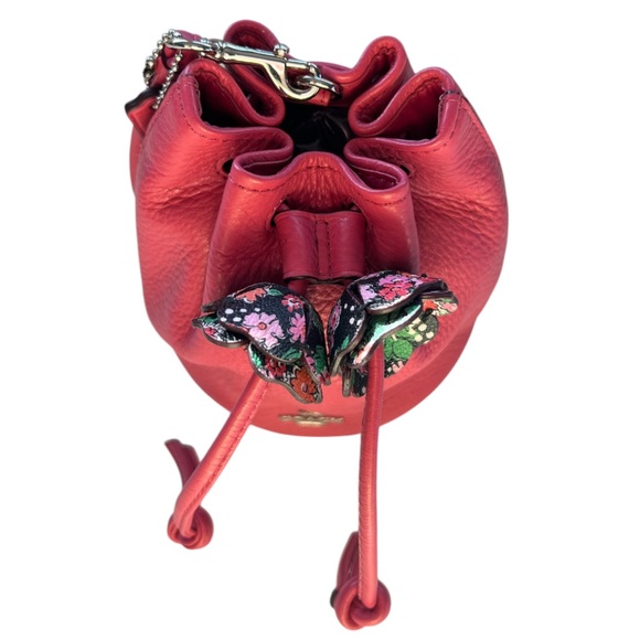 COACH Mini Pink Drawstring Pebbled Leather Petal Floral Bucket Wristlet - Picture 7 of 15